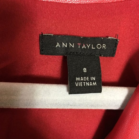 Ann Taylor 8 Red Faux Leather Drop Waist Peplum Shift Dress - Picture 5 of 8